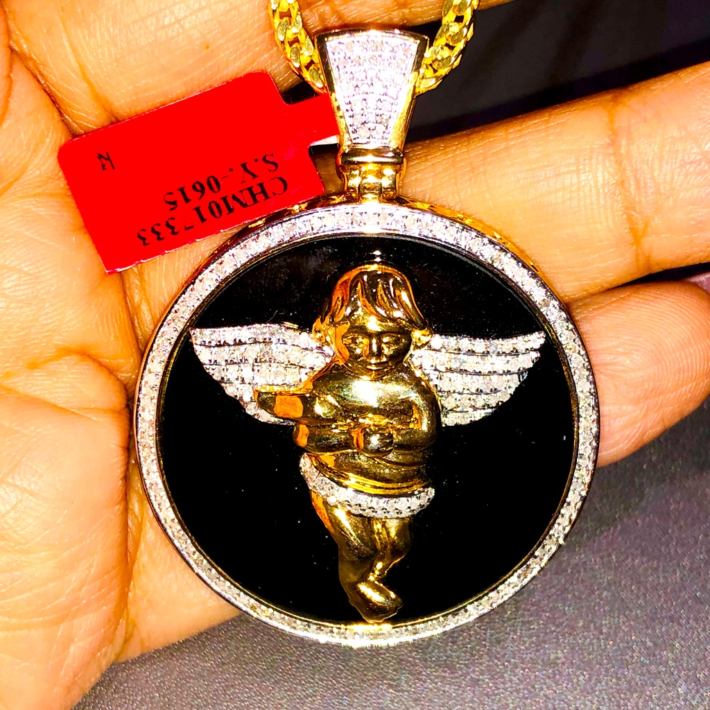 Stunning Real Diamond Large Mens Angel Round Memorial Pendant Custom Made Not Cz